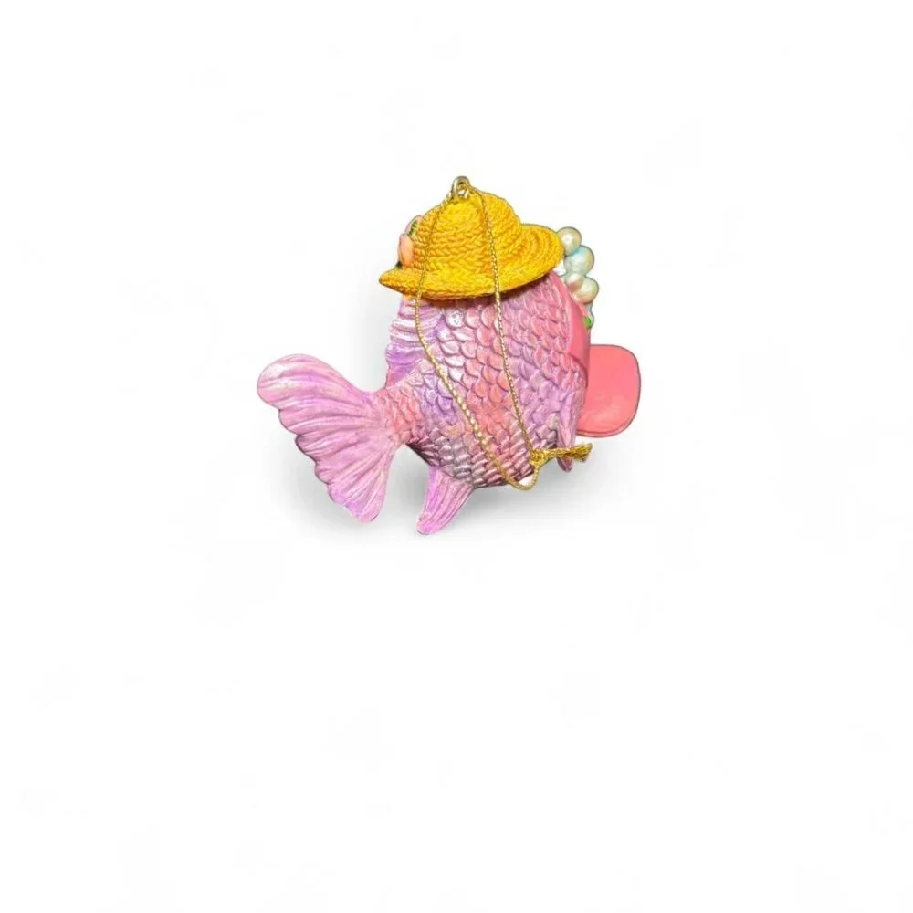 Y2K Pink Fish with Hat & Purse Ornament